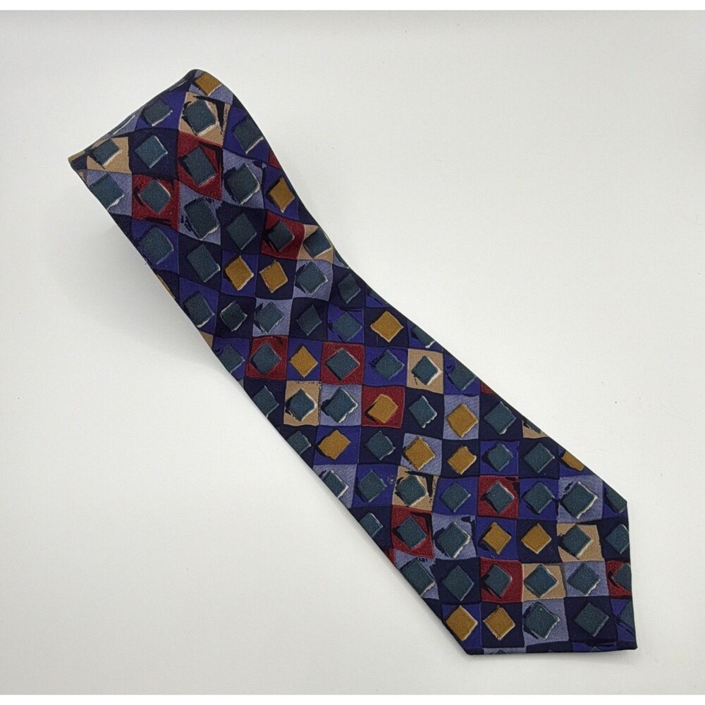 Van Gogh Collection Men's Woven Silk Tie Geometric Blue Multicolor Pointed